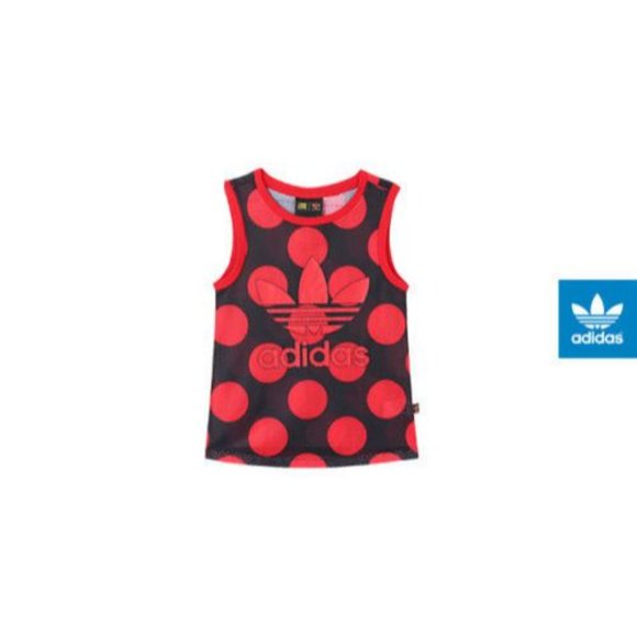 PHARRELL WILLIAMS X ADIDAS AI0784 Dear Baes BASKETBALL Tank Polka Red Black (S) - Picture 2 of 9